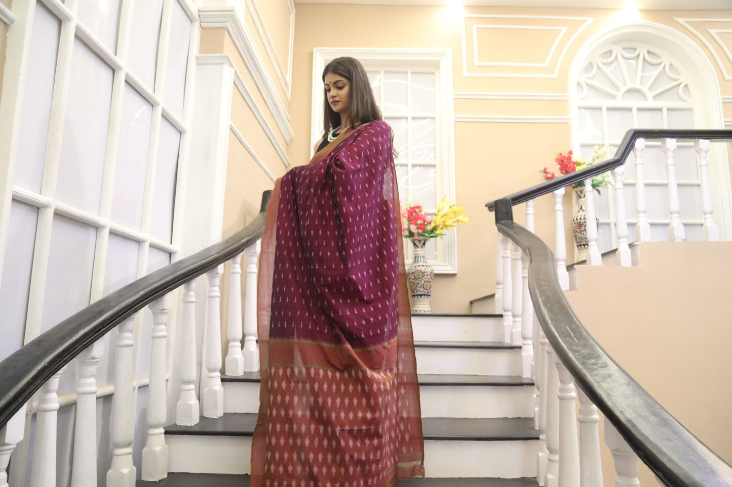 Maroon Ikkat Silk Saree