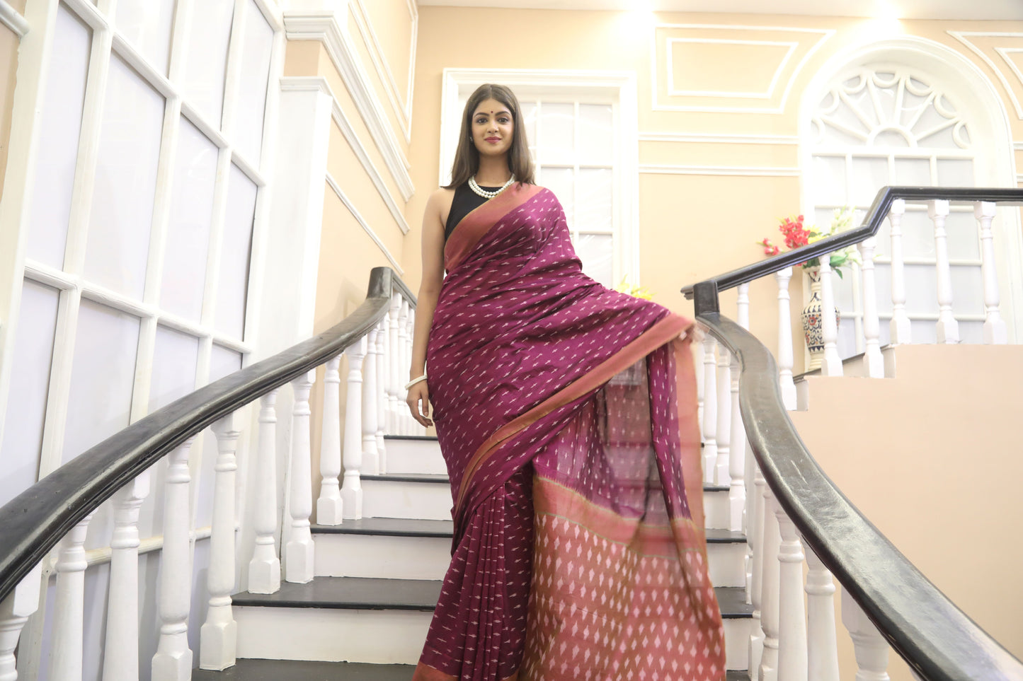Maroon Ikkat Silk Saree