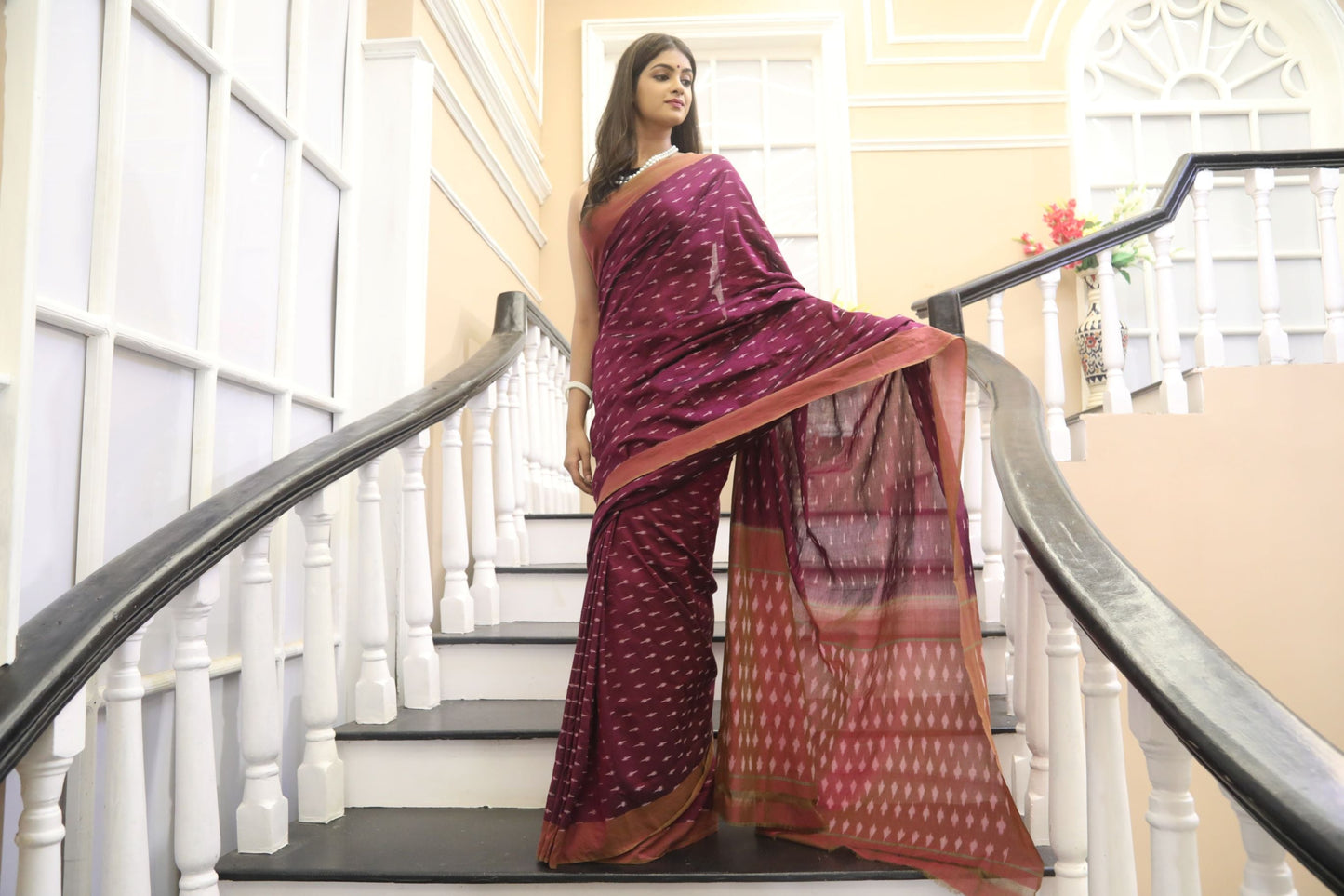 Maroon Ikkat Silk Saree