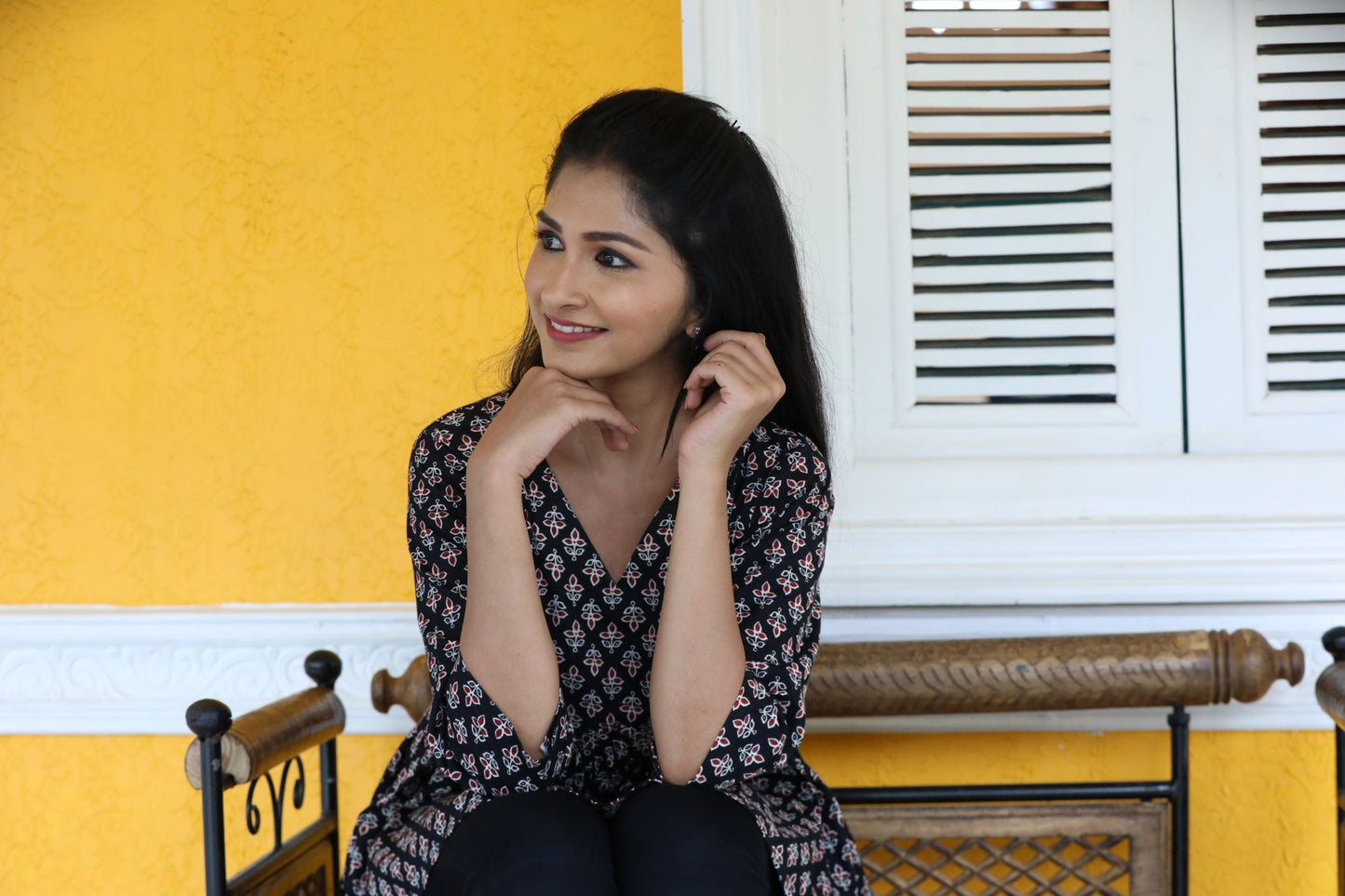 Black Cotton Block Prints Top