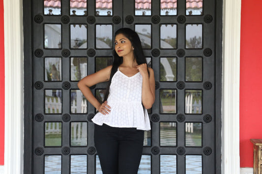 White Schiffli Cotton Strap Top