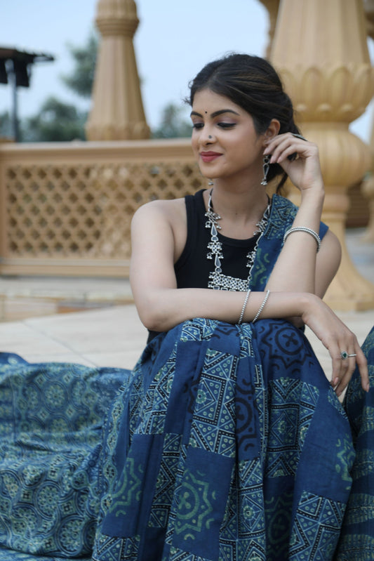 Ajrakh Handblock Mul Cotton Saree
