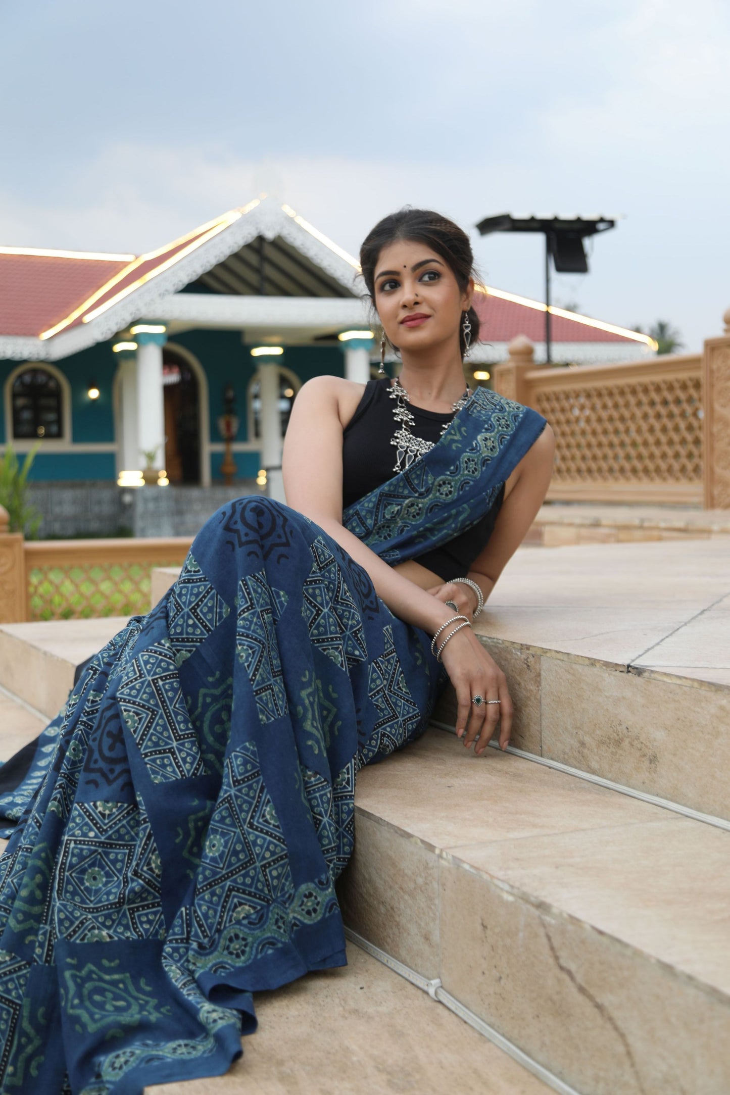 Ajrakh Handblock Mul Cotton Saree