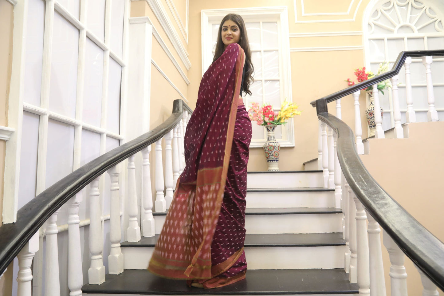 Maroon Ikkat Silk Saree
