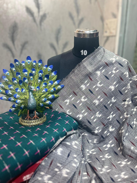 Grey Ikkat Premium Cotton Fabric