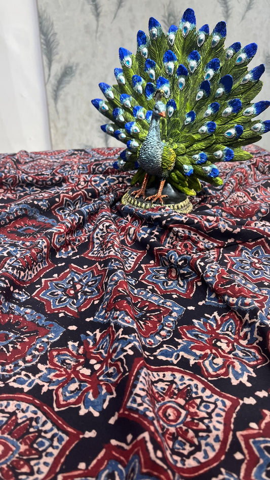 Black Ajrakh Handblock Cotton Fabric