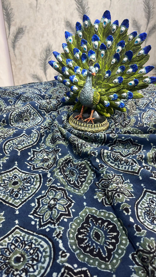 Blue Ajrakh Handblock Cotton Fabric