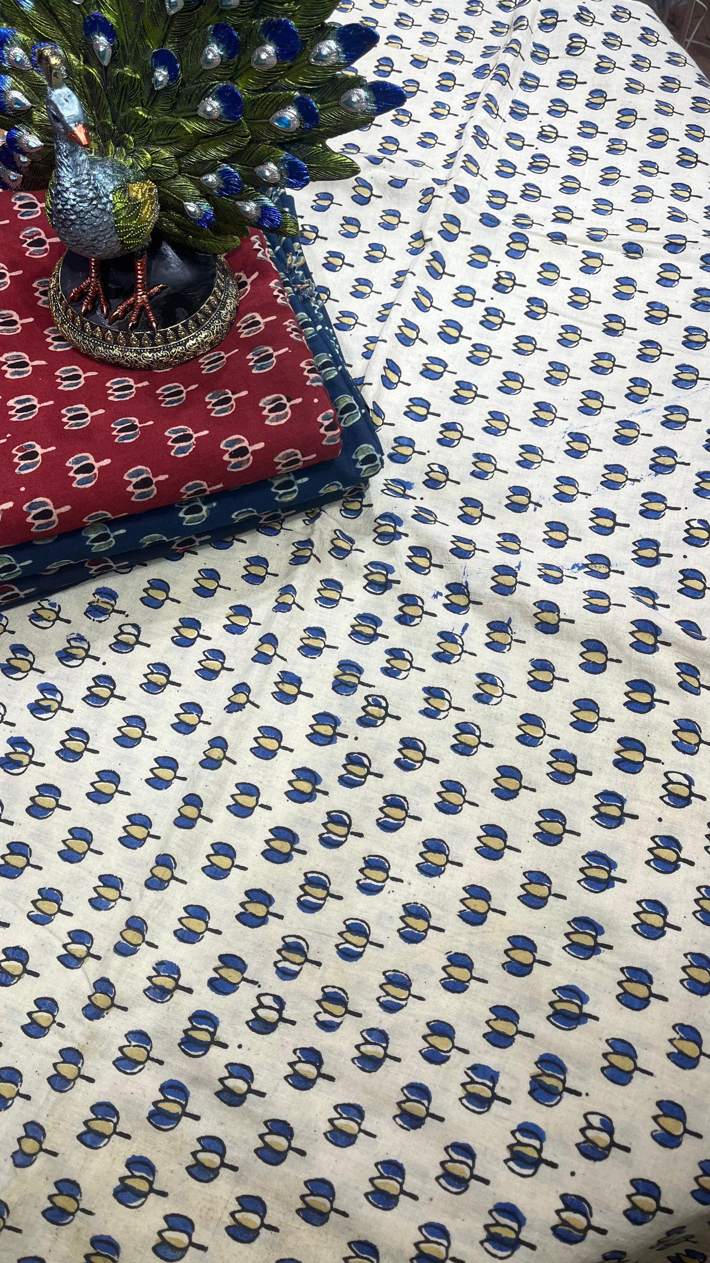 White Ajrakh Handblock  Cotton Fabric