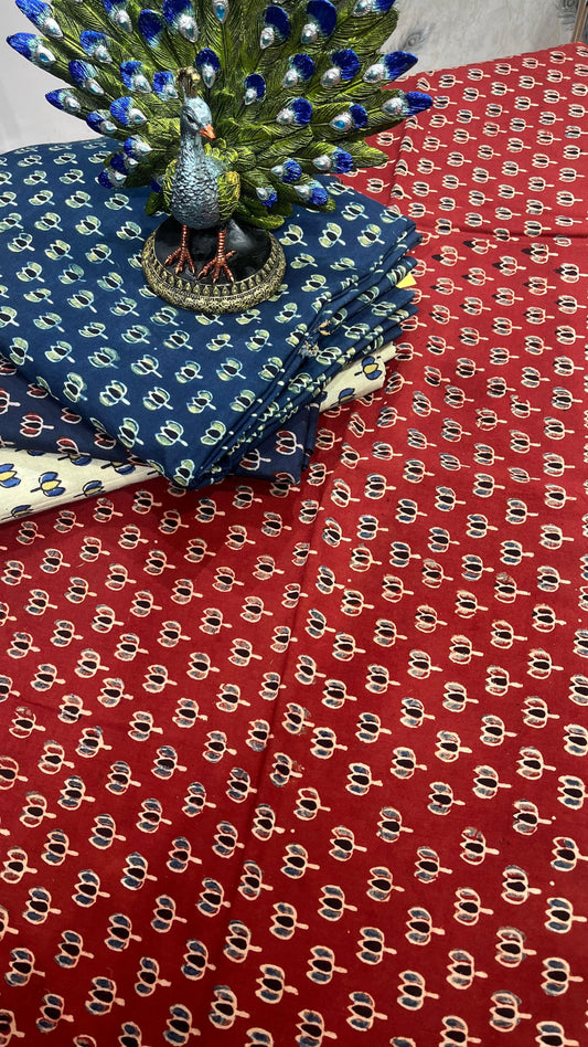 Red Ajrakh Handblock Cotton Fabric