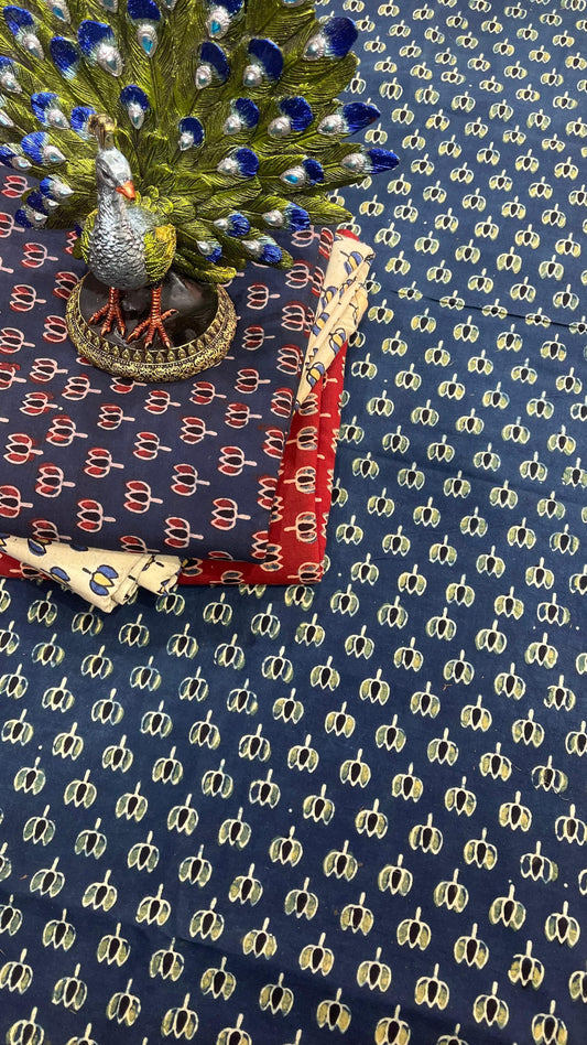 Indigo Ajrakh Handblock Cotton Fabric