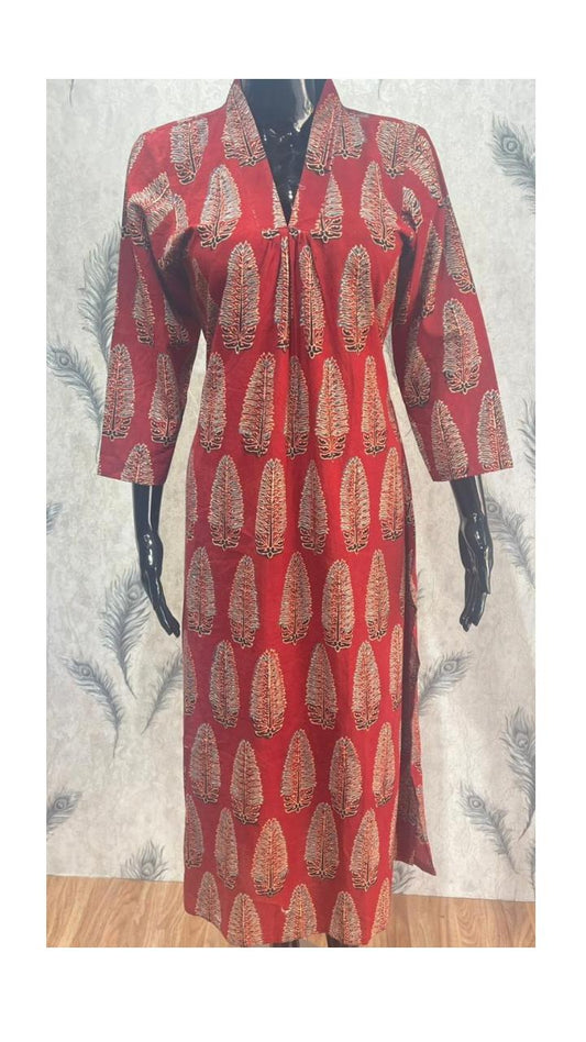 Red Ajrakh Handblock Kurta