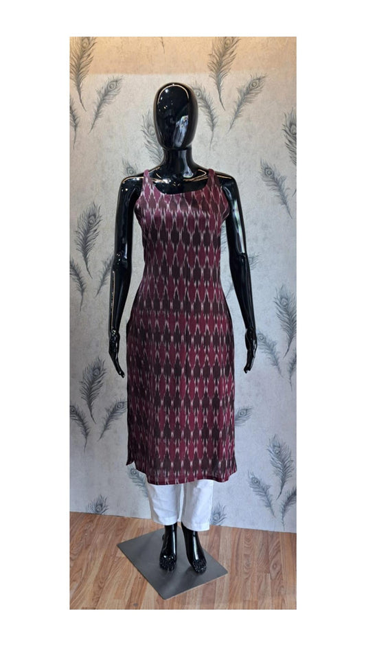 Maroon Sphagetti Ikkat Cotton Kurta